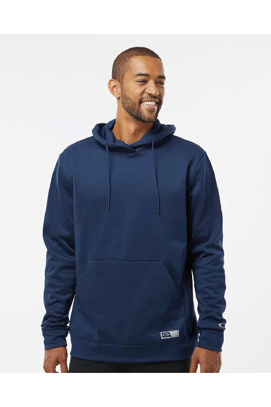 slim-fit hoodies for men -Oakley Mens Team Issue Hydrolix Hooded Sweatshirt Hoodie w/ Pouch Pocket - Team Navy Blue