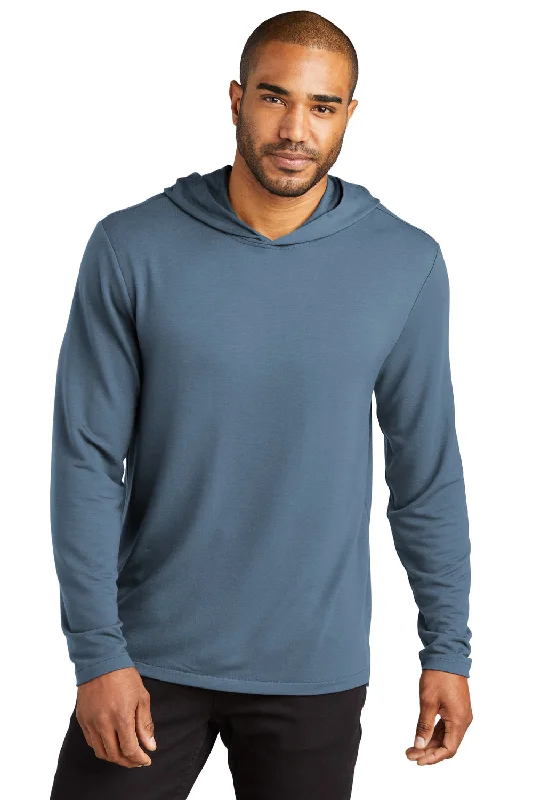 men's hoodies for casual outings -Port Authority Mens Microterry Snag Resistant Hooded Sweatshirt Hoodie - Dusk Blue