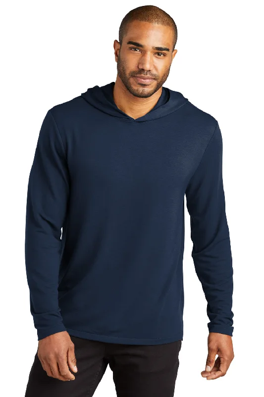 trendy hoodie sweatshirts -Port Authority Mens Microterry Snag Resistant Hooded Sweatshirt Hoodie - River Navy Blue