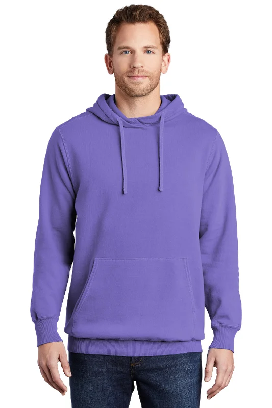 men's hoodies for casual outings -Port & Company Mens Beach Wash Fleece Hooded Sweatshirt Hoodie w/ Pouch Pocket - Amethyst Purple