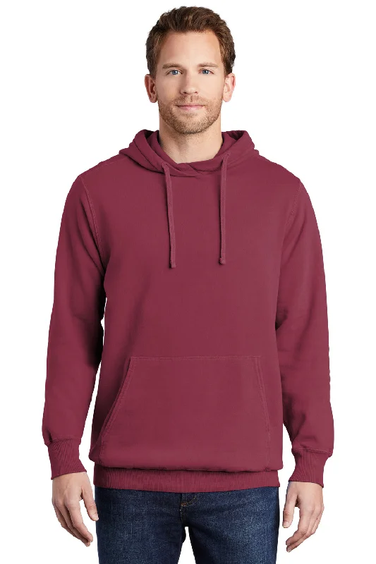 trendy hoodie sweatshirts -Port & Company Mens Beach Wash Fleece Hooded Sweatshirt Hoodie w/ Pouch Pocket - Merlot Red