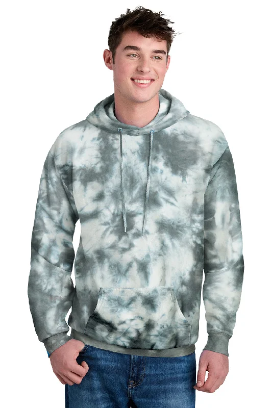 men's logo sweatshirts -Port & Company Mens Crystal Tie-Dye Hooded Sweatshirt Hoodie w/ Pouch Pocket - Grey