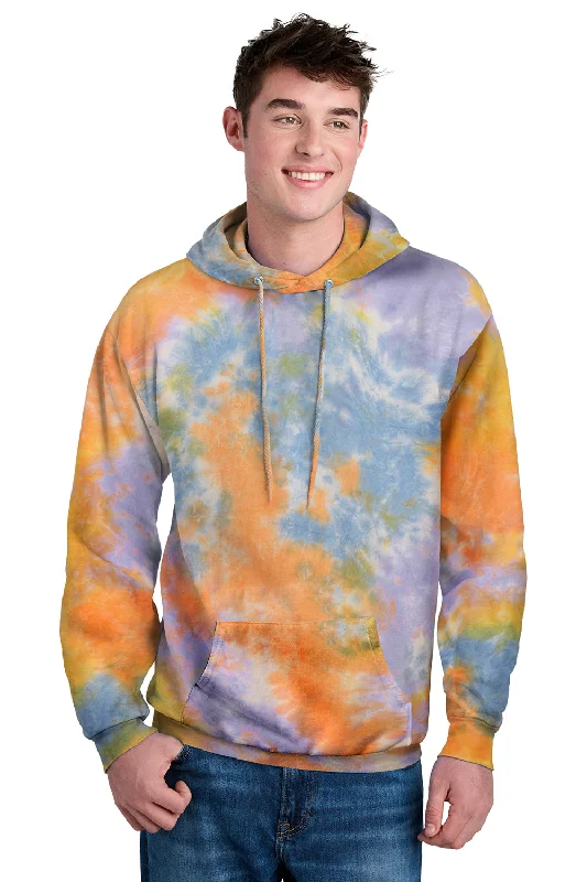 men's hoodies for fall -Port & Company Mens Crystal Tie-Dye Hooded Sweatshirt Hoodie w/ Pouch Pocket - Sherbet