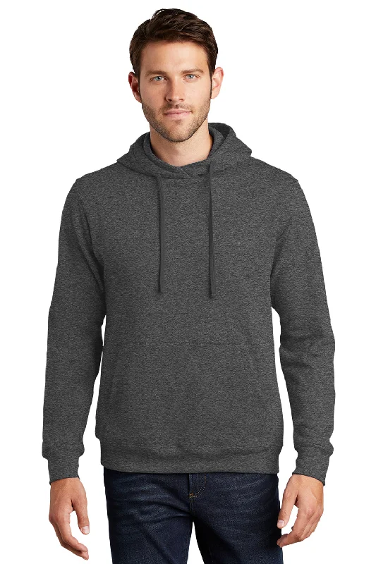 men's graphic sweatshirts -Port & Company Mens Fan Favorite Fleece Hooded Sweatshirt Hoodie w/ Pouch Pocket - Heather Dark Grey