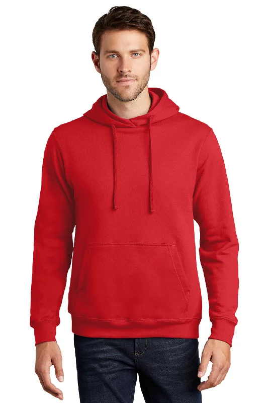 comfortable workout hoodies -Port & Company Mens Fan Favorite Fleece Hooded Sweatshirt Hoodie w/ Pouch Pocket - Bright Red