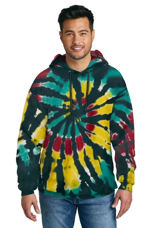 performance sweatshirts for men -Port & Company Mens Tie-Dye Fleece Hooded Sweatshirt Hoodie w/ Pouch Pocket - Island