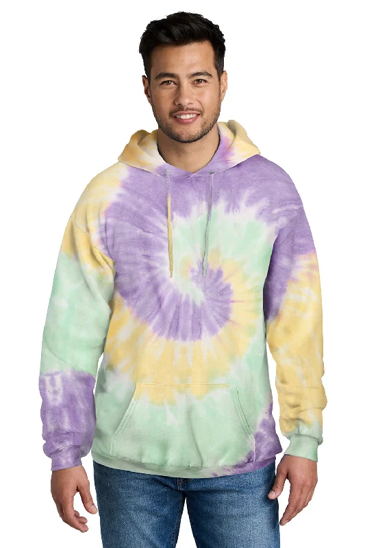 men's pull-over sweatshirts -Port & Company Mens Tie-Dye Fleece Hooded Sweatshirt Hoodie w/ Pouch Pocket - Mint Rainbow