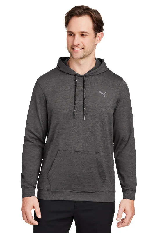 modern hoodies for men -Puma Mens Cloudspun Moisture Wicking Hooded Sweatshirt Hoodie w/ Pouch Pocket - Heather Black