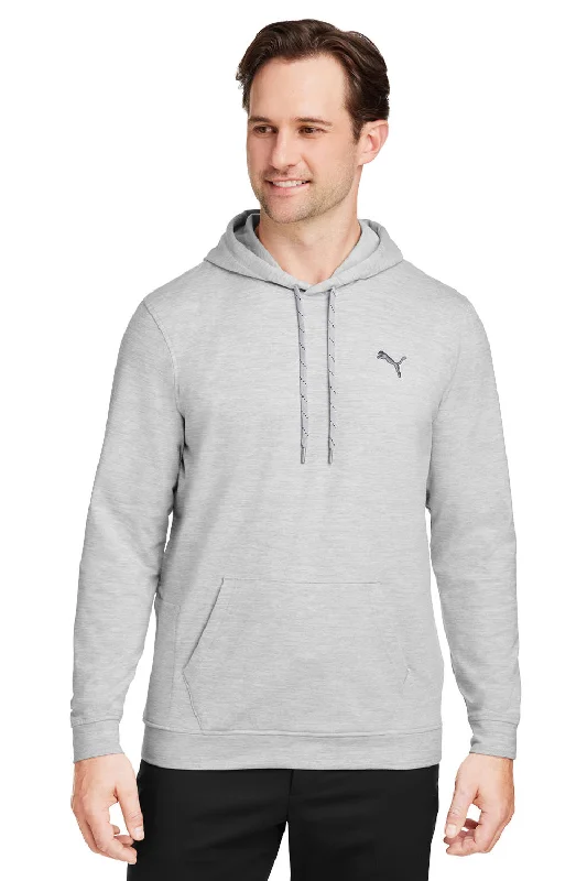 graphic sweatshirts for men -Puma Mens Cloudspun Moisture Wicking Hooded Sweatshirt Hoodie w/ Pouch Pocket - Heather High Rise Grey