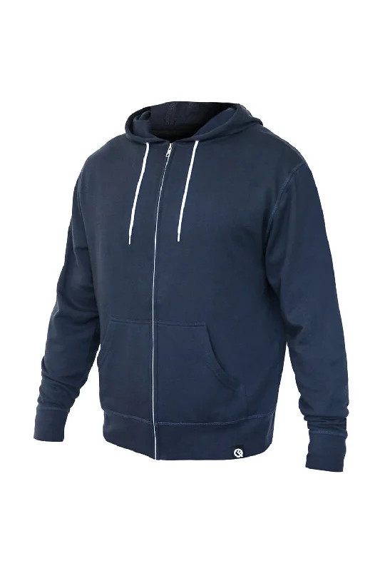 eco-friendly hoodies for men -Quikflip Mens 2-in-1 Hero Lite Full Zip Hooded Sweatshirt Hoodie w/ Pockets - Midnight Navy Blue