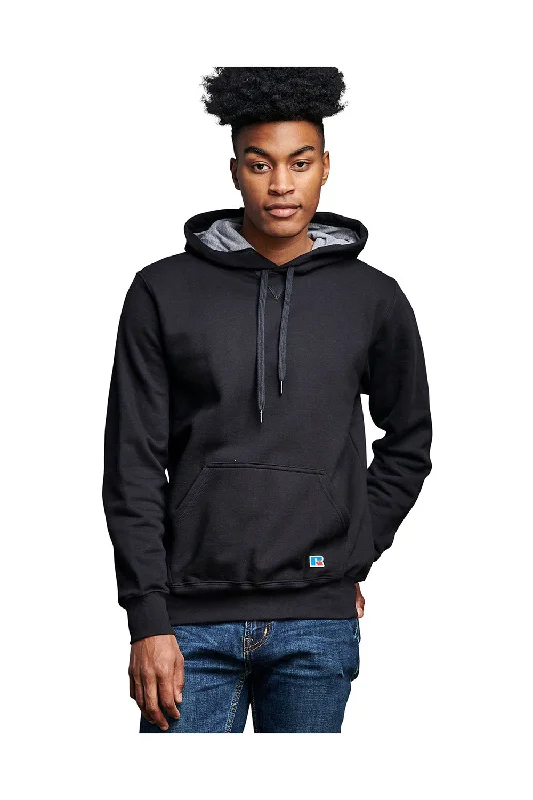 trendy hoodies for men -Russell Athletic Mens Classic Hooded Sweatshirt Hoodie w/ Pouch Pocket - Black - Closeout