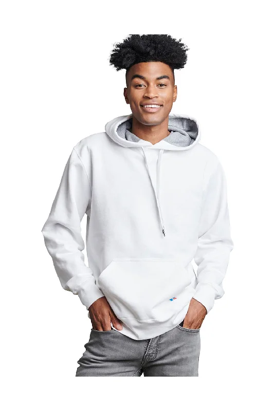 men's hoodies for casual wear -Russell Athletic Mens Classic Hooded Sweatshirt Hoodie w/ Pouch Pocket - White - Closeout