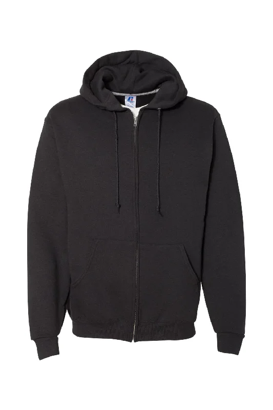 high-quality sweatshirts for men -Russell Athletic Mens Dri Power Moisture Wicking Full Zip Hooded Sweatshirt Hoodie w/ Pockets - Black