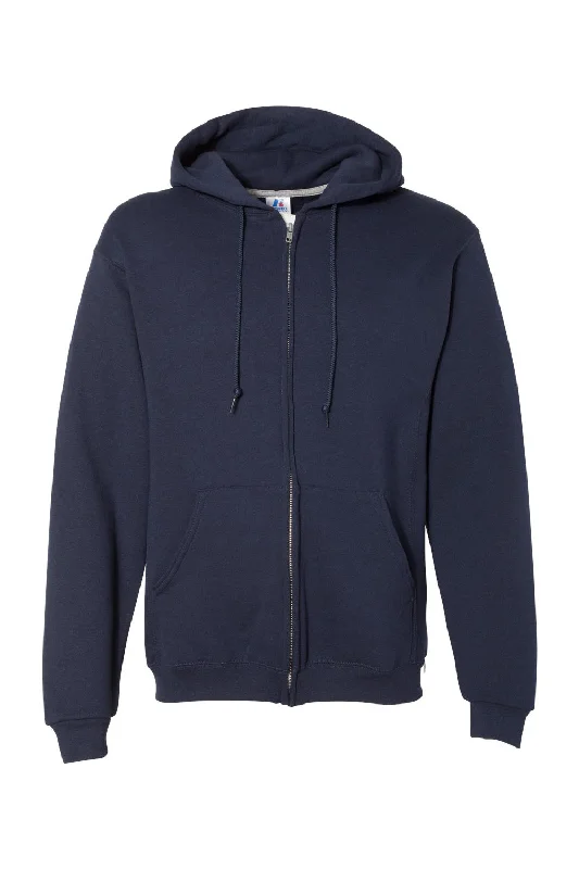 cotton hoodies for men -Russell Athletic Mens Dri Power Moisture Wicking Full Zip Hooded Sweatshirt Hoodie w/ Pockets - Navy Blue