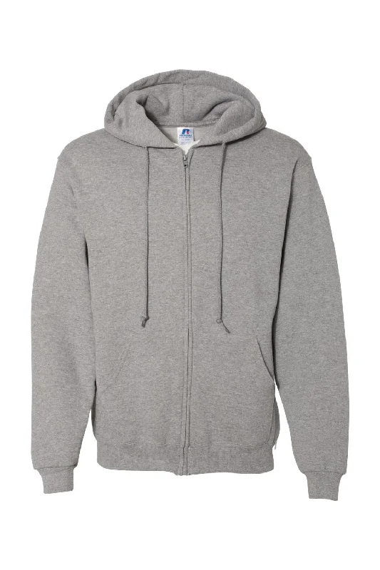 plain hoodies for men -Russell Athletic Mens Dri Power Moisture Wicking Full Zip Hooded Sweatshirt Hoodie w/ Pockets - Oxford Grey