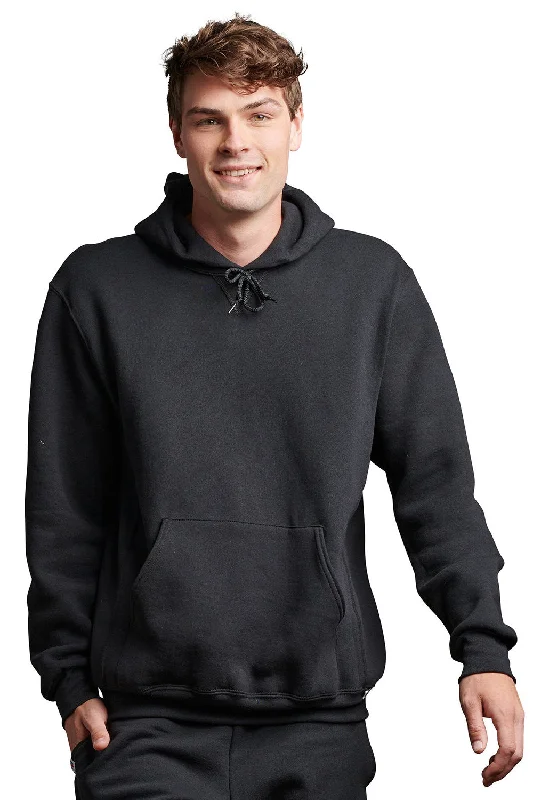 men's heavy-duty hoodies -Russell Athletic Mens Dri-Power Moisture Wicking Hooded Sweatshirt Hoodie w/ Pouch Pocket - Black