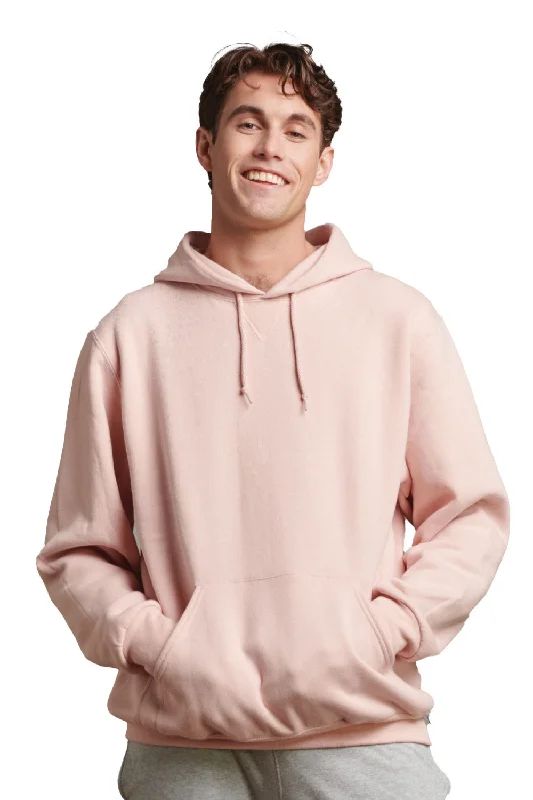 casual sweatshirts for men -Russell Athletic Mens Dri-Power Moisture Wicking Hooded Sweatshirt Hoodie w/ Pouch Pocket - Blush Pink