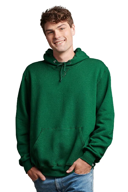 men's zippered sweatshirts -Russell Athletic Mens Dri-Power Moisture Wicking Hooded Sweatshirt Hoodie w/ Pouch Pocket - Dark Green