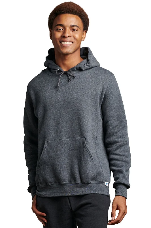 fashion sweatshirts for men -Russell Athletic Mens Dri-Power Moisture Wicking Hooded Sweatshirt Hoodie w/ Pouch Pocket - Heather Black