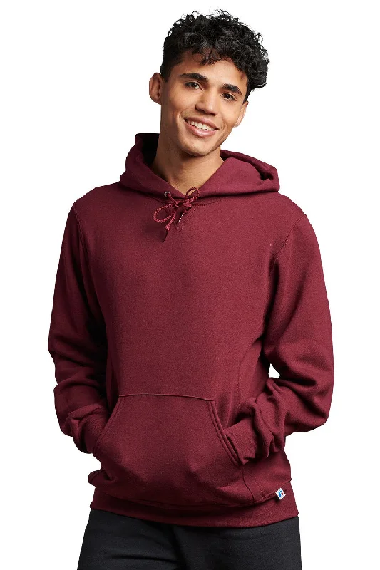 men's fleece-lined sweatshirts -Russell Athletic Mens Dri-Power Moisture Wicking Hooded Sweatshirt Hoodie w/ Pouch Pocket - Maroon