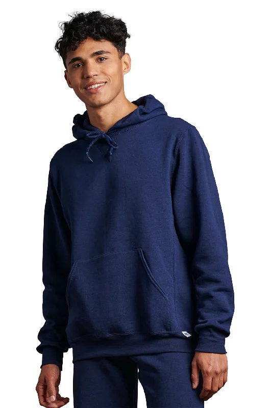 eco-friendly hoodies for men -Russell Athletic Mens Dri-Power Moisture Wicking Hooded Sweatshirt Hoodie w/ Pouch Pocket - Navy Blue