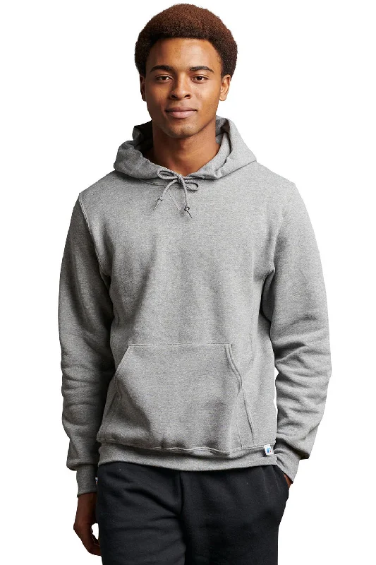 men's hoodies with logo -Russell Athletic Mens Dri-Power Moisture Wicking Hooded Sweatshirt Hoodie w/ Pouch Pocket - Oxford Grey