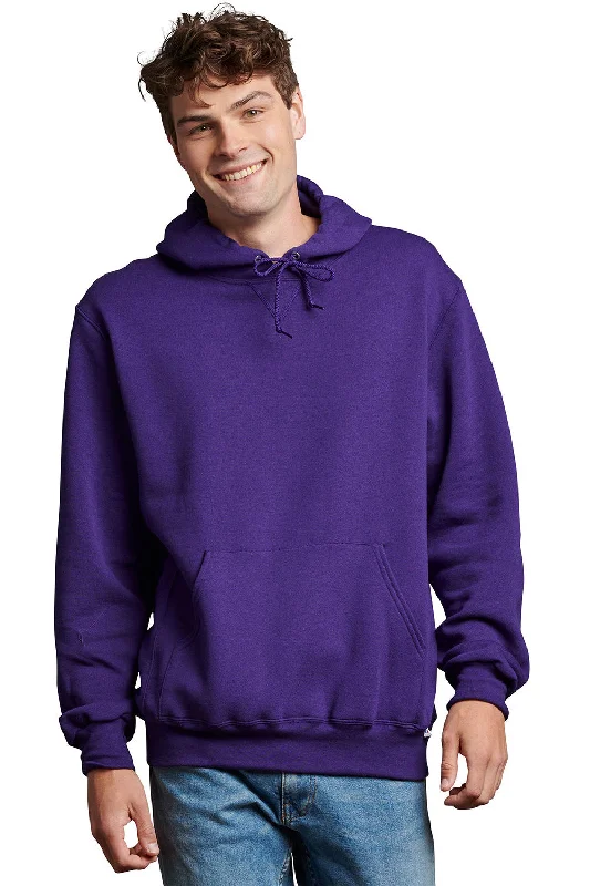 cool sweatshirts for men -Russell Athletic Mens Dri-Power Moisture Wicking Hooded Sweatshirt Hoodie w/ Pouch Pocket - Purple