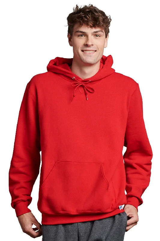 embroidered hoodies for men -Russell Athletic Mens Dri-Power Moisture Wicking Hooded Sweatshirt Hoodie w/ Pouch Pocket - True Red