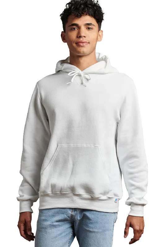 men's printed hoodies -Russell Athletic Mens Dri-Power Moisture Wicking Hooded Sweatshirt Hoodie w/ Pouch Pocket - White