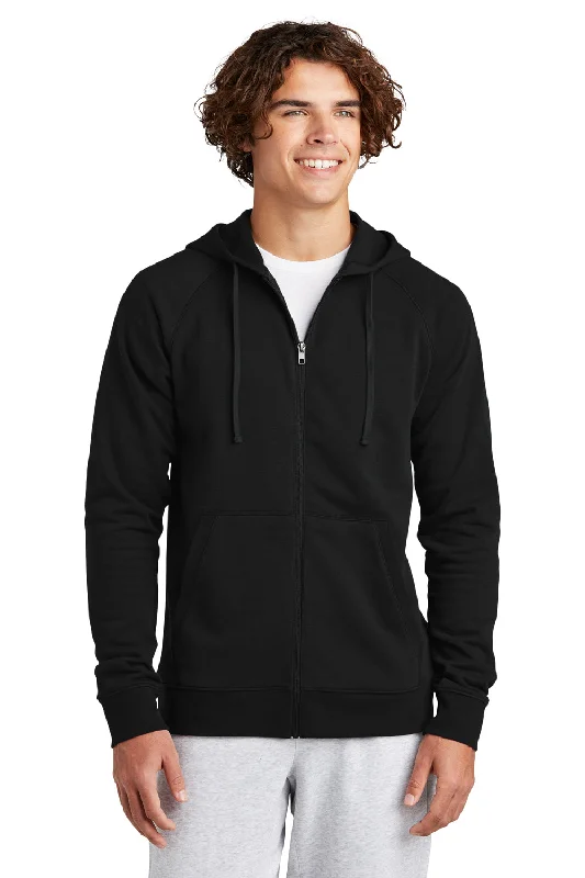 eco-friendly sweatshirts for men -Sport-Tek Mens Drive Fleece Full Zip Hooded Sweatshirt Hoodie w/ Pockets - Black