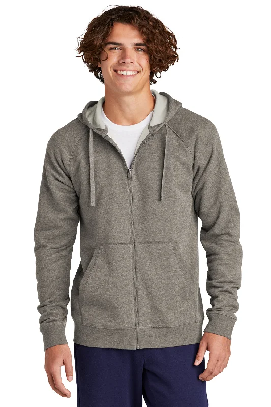 men's sweatshirts for running -Sport-Tek Mens Drive Fleece Full Zip Hooded Sweatshirt Hoodie w/ Pockets - Heather Vintage Grey