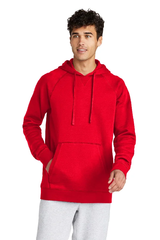 men's hoodies for travel -Sport-Tek Mens Drive Fleece Hooded Sweatshirt Hoodie w/ Pouch Pocket - True Red