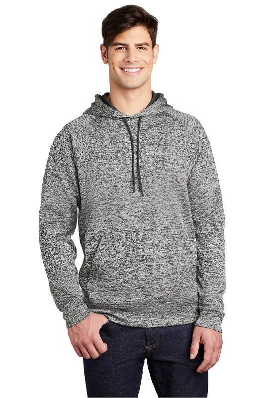 classic sweatshirts for men -Sport-Tek Mens Electric Heather Moisture Wicking Fleece Hooded Sweatshirt Hoodie w/ Pouch Pocket - Black Electric