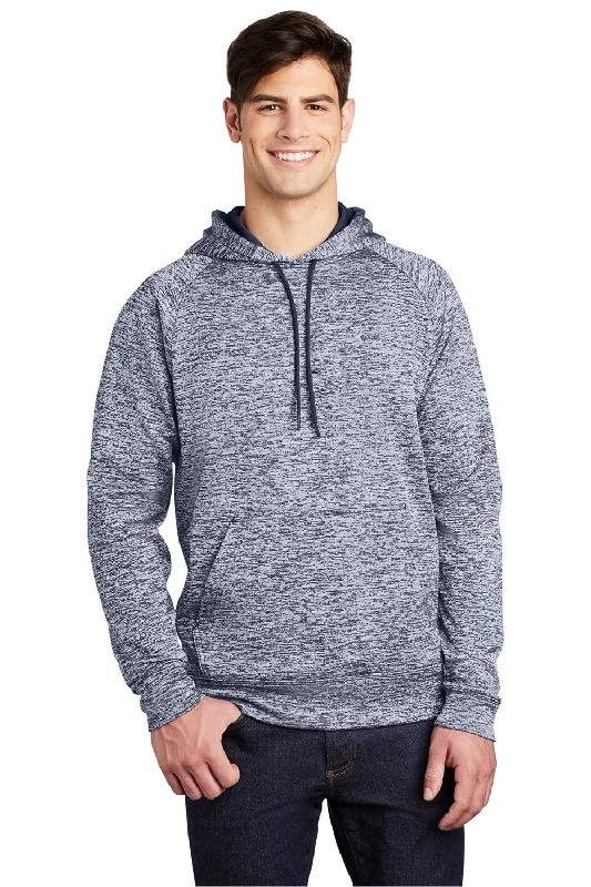 basic hoodies for men -Sport-Tek Mens Electric Heather Moisture Wicking Fleece Hooded Sweatshirt Hoodie w/ Pouch Pocket - True Navy Blue Electric