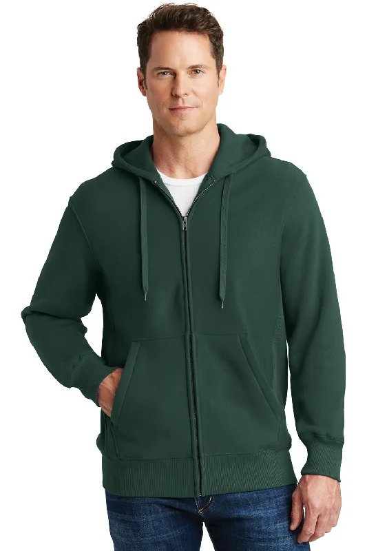 eco-friendly sweatshirts for men -Sport-Tek Mens Fleece Full Zip Hooded Sweatshirt Hoodie w/ Pockets - Dark Green