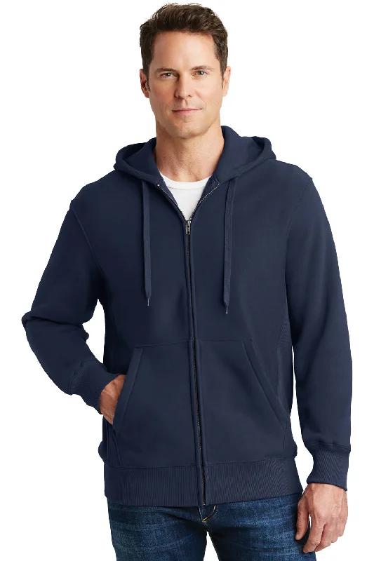 men's sweatshirts for running -Sport-Tek Mens Fleece Full Zip Hooded Sweatshirt Hoodie w/ Pockets - True Navy Blue