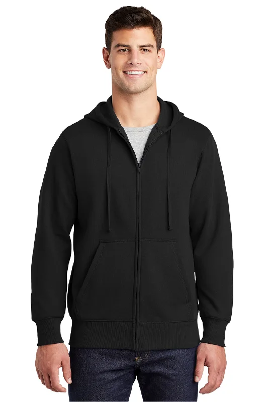 premium sweatshirts for men -Sport-Tek Mens Fleece Full Zip Hooded Sweatshirt Hoodie w/ Pouch Pocket - Black