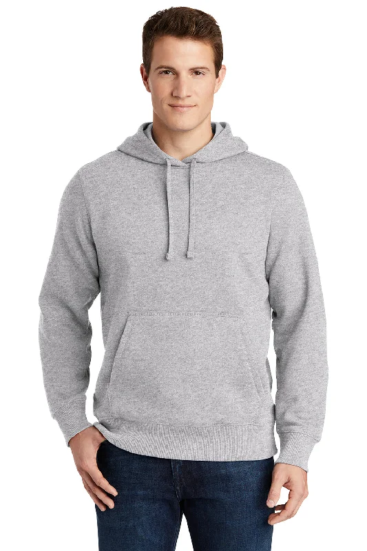 sleek sweatshirts for men -Sport-Tek Mens Shrink Resistant Fleece Hooded Sweatshirt Hoodie w/ Pouch Pocket - Heather Grey