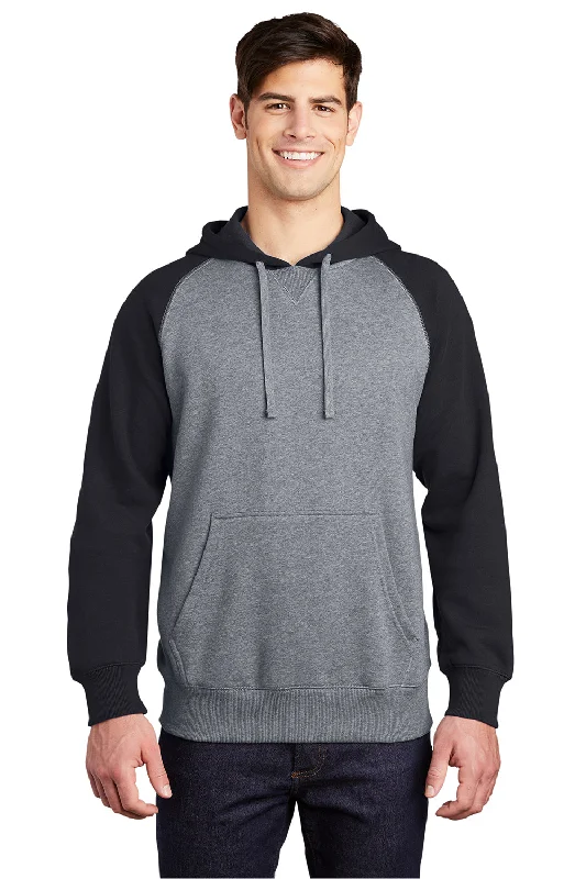 seasonal hoodies for men -Sport-Tek Mens Shrink Resistant Fleece Hooded Sweatshirt Hoodie w/ Pouch Pocket - Heather Vintage Grey/Black