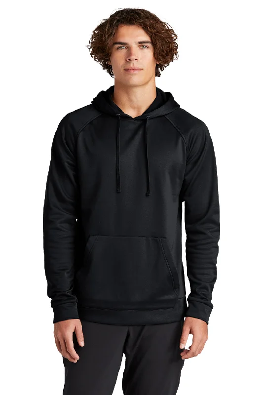 fashionable men's sweatshirts -Sport-Tek Mens Re-Compete Fleece Anti Static Hooded Sweatshirt Hoodie w/ Pouch Pocket - Black