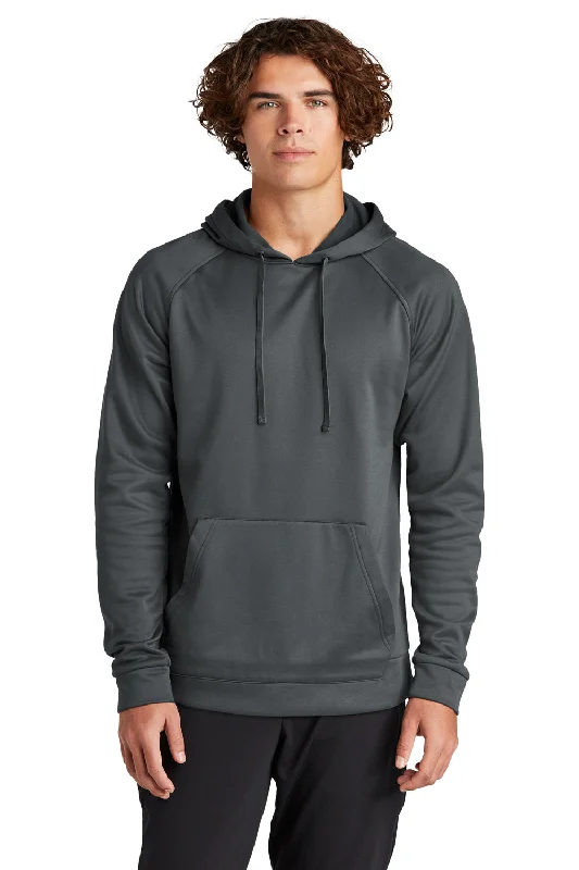 zip-up sweatshirts for men -Sport-Tek Mens Re-Compete Fleece Anti Static Hooded Sweatshirt Hoodie w/ Pouch Pocket - Iron Grey