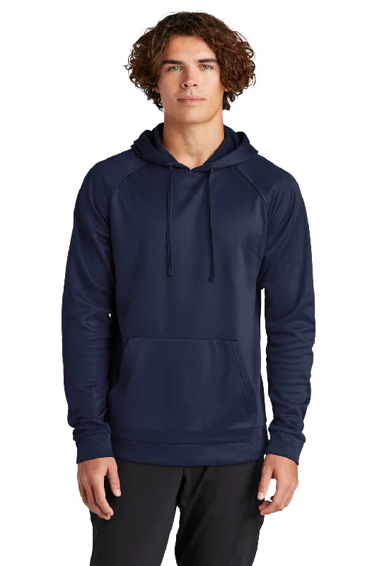 men's classic pullovers -Sport-Tek Mens Re-Compete Fleece Anti Static Hooded Sweatshirt Hoodie w/ Pouch Pocket - True Navy Blue