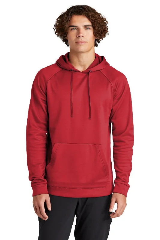 men's graphic sweatshirts -Sport-Tek Mens Re-Compete Fleece Anti Static Hooded Sweatshirt Hoodie w/ Pouch Pocket - True Red