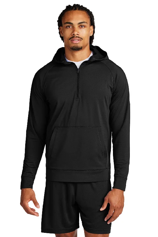 minimalist sweatshirts for men -Sport-Tek Mens Sport-Wick Moisture Wicking 1/4 Zip Hooded Sweatshirt Hoodie w/ Pouch Pocket - Black - New