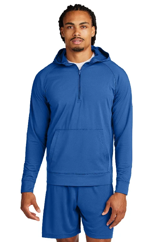 workout sweatshirts for men -Sport-Tek Mens Sport-Wick Moisture Wicking 1/4 Zip Hooded Sweatshirt Hoodie w/ Pouch Pocket - True Royal Blue - New