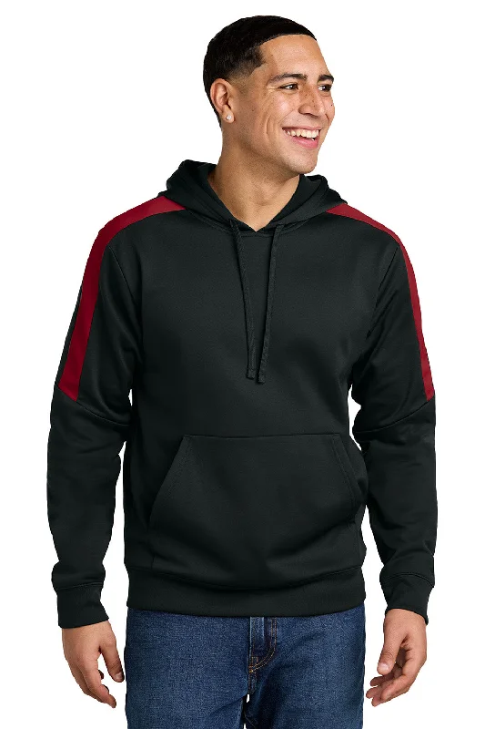 men's trendy hoodies -Sport-Tek Mens Sport-Wick Moisture Wicking United Fleece Hooded Sweatshirt Hoodie w/ Pouch Pocket - Black/Deep Red - New