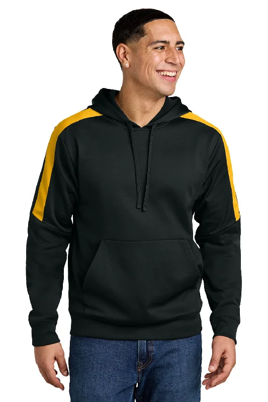 custom sweatshirts for men -Sport-Tek Mens Sport-Wick Moisture Wicking United Fleece Hooded Sweatshirt Hoodie w/ Pouch Pocket - Black/Gold - New