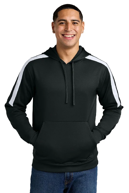 men's oversized sweatshirts for layering -Sport-Tek Mens Sport-Wick Moisture Wicking United Fleece Hooded Sweatshirt Hoodie w/ Pouch Pocket - Black/White - New