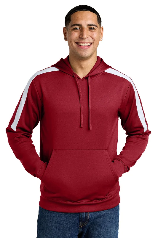 sleek sweatshirts for men -Sport-Tek Mens Sport-Wick Moisture Wicking United Fleece Hooded Sweatshirt Hoodie w/ Pouch Pocket - Deep Red/White - New