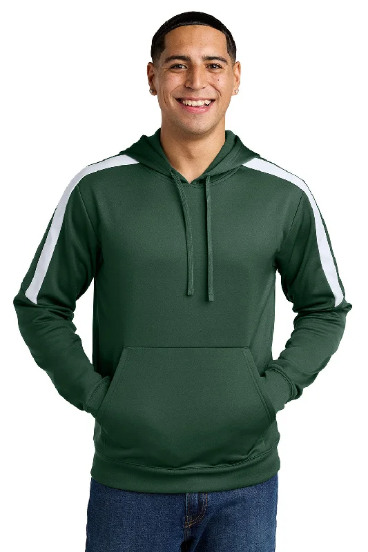 premium sweatshirts for men -Sport-Tek Mens Sport-Wick Moisture Wicking United Fleece Hooded Sweatshirt Hoodie w/ Pouch Pocket - Forest Green/White - New